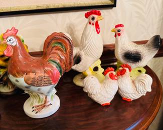 Chicken and rooster, figurines and salt and pepper shakers