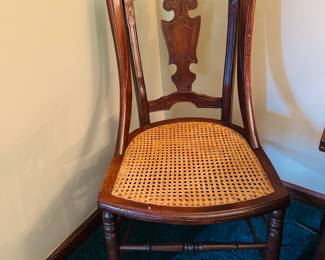 Antique Eastlake Victorian Carved Walnut Cane Dining Side Chair
