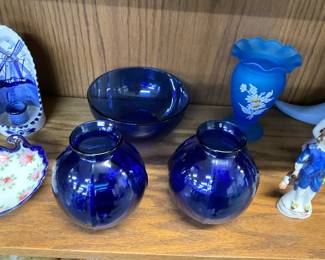 Cobalt Blue Glass Bowl - Cobalt Blue Ribbed Art Deco Orb Vase