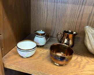 Wade England Copper Luster Sugar Bowl & Creamer - Staffordshire England Brown Luster Sugar Bowl & Creamer