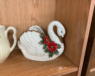 Crown Accents Swan Vase w/Poinsettia