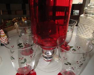 Pretty Christmas Glasses and Large Red Vase