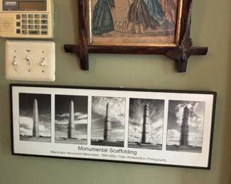 Monumental scaffolding print of Michael Graves' skeleton structure for rebuilding the Wash Monument after the earthquake