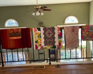 Moroccan bedspread, tablecloth, floral fabric, table runners, and misc fabric