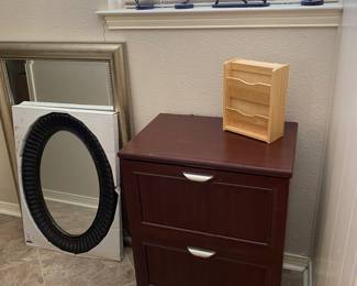 Two drawer, filing cabinet, wall mirrors