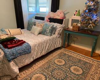 Queen bed and storage headboard