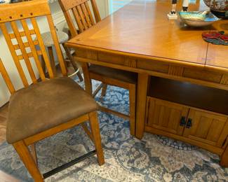 Details of the Havertys Mission style bar height dining table and chairs