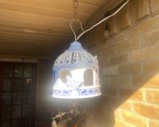 Blue and white hanging lamp