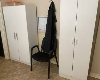 White storage cabinets.