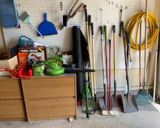 Yard tools, filing cabinets