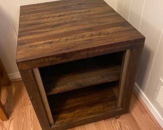 Rustic wood and metal side table, really nice!!