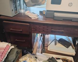 Mid Century Teak Sewing Machine Table w machine