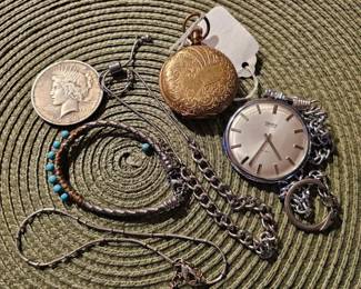 Silver jewelry and pocketwatches