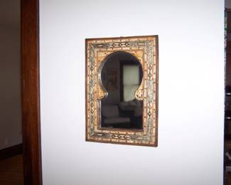 ONE OF A PAIR OF INLAID ASIAN MIRRORS