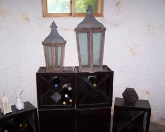 BLACK WINE RACK & LANTERNS