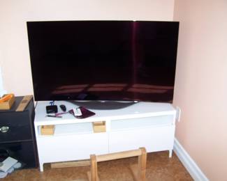 FLAT-SCREEN & ONE OF A PAIR OF WHITE CABINETS