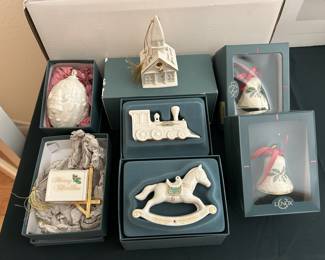 Large selection of boxed Lenox ornaments. 