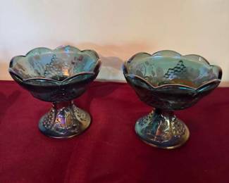Blue Carnival Glass Candlesticks