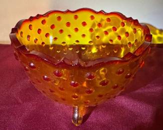 Amberina Hobnail Footed Dish