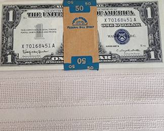 Mint State Stack of 50 Sequential Numbered Silver Certificates Currency