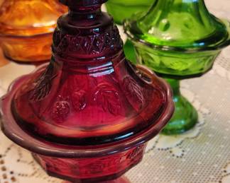 A Strawberry Tiara Amberina Pedestal Covered Dish: Indiana