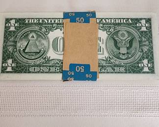 Mint State Stack of 50 Sequential Numbered Silver Certificates Currency