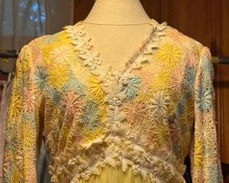 Detail of eyelet crocheted evening dress bodice