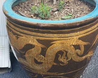 Pair of large vintage dragon egg pot planters
