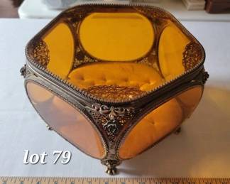 Ormolu amber glass jewelry casket