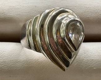 Pear cut cubic zirconia sterling silver ring