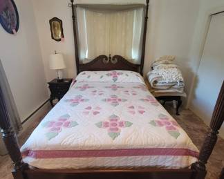 Full 4 poster bed, mattress, box springs and linens