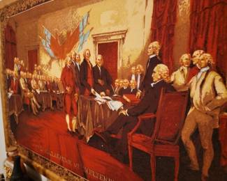 Large framed rug on wall of the Signing of the Declaration of Independence