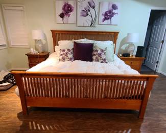 The PURPLE  Mattress set  600.00 King Size
Modern mission furniture, light oak finish 175.00