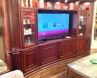 10’ wide curved front solid wood entertainment center