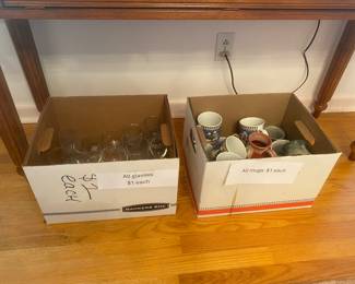 Wine glasses and mugs: $1