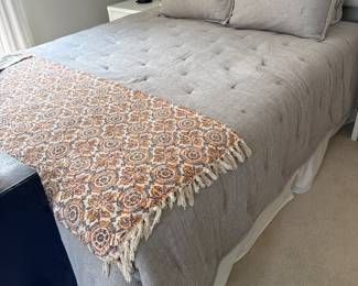 Queen bed with metal frame mattress and box spring
