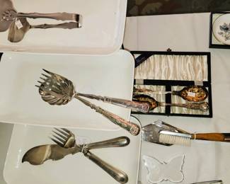 Buffet serving platters and silver plate/stainless servers