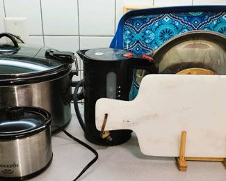 Serving trays and kitchen electronics