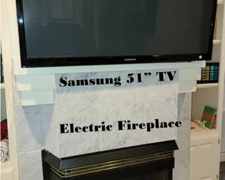 Electric Fireplace with logs, 51" Samsung TV