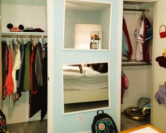 Men and Woman's clothes, shoes and accessories.  2 large white-framed mirrors