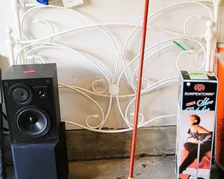 Iron headboard.  KLM speaker set