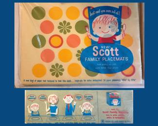 Brand New Old Stock Scott Place Mats, Still Sealed; Cute Vintage Graphics