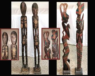 2 Pair Tall Painted Wooden Figures