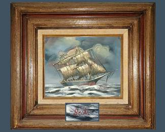 Nice Little Oil Painting of a Clipper Ship Signed Scott