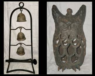Hanging Bells with Mallet and Cast Iron Owl