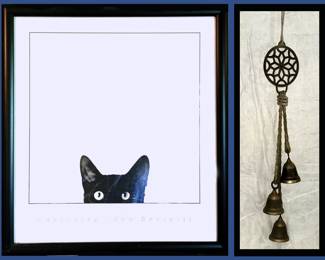 Cute Curiosity Cat Poster and Garden Bells
