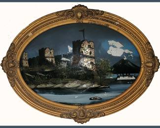 Old Reverse Painted Castle in Nice Frame