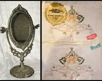 Vintage Mirror and Peacock Linen Imports Vintage Embroidered Pillowcases NIB