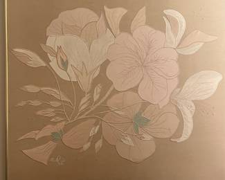 Postmodern big 80’s silk floral beaded wall art, huge. 