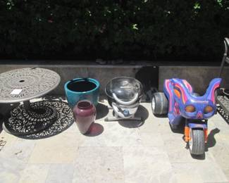 Matching Patio Pierced Table, Small Grill + Kid's Kawasaki Wheels